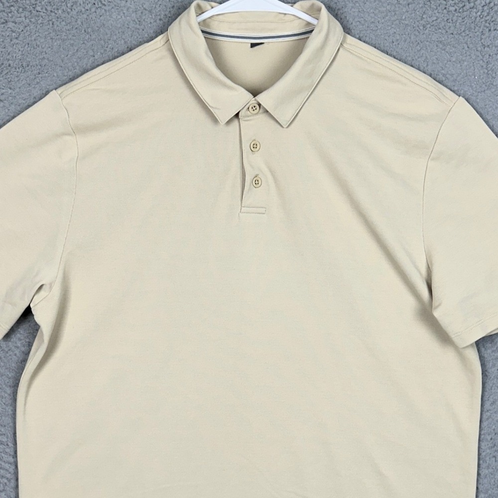Vuori Polo Shirt Mens Large Tan Performance Casual Rugby Golf Short Sleeve EUC